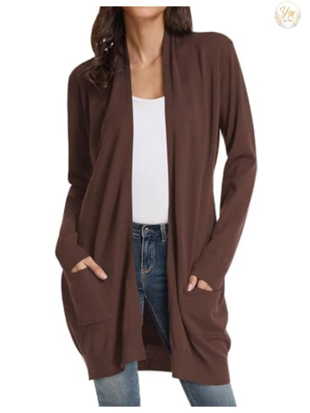 Long Open Front Cardigan Lightweight Knit with Pockets Oversized